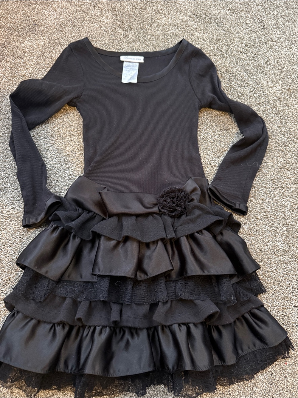 Bonnie Jean Black Long Sleeve Ruffled Tiered Dress